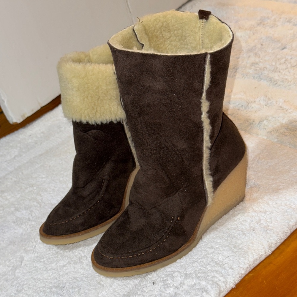 Brown Suede Wedge Boots